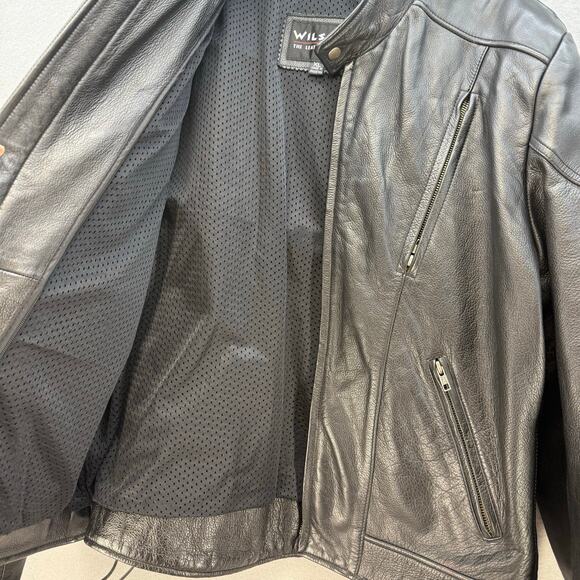 Wilson Leather Moto Racer Jacket Men's XL Black Priest Collar Biker Jacket - Picture 8 of 16